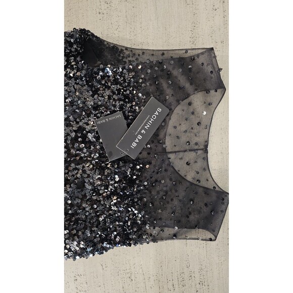 Sachin & Babi Womens Black Sequin Design Sleeveless Long Gown Dress Size 4 - Picture 6 of 9